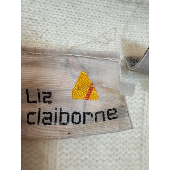 Vintage Liz Claiborne Womens Cardigan Sweater Cream Size XL Ribbed Button Front - Picture 4 of 6